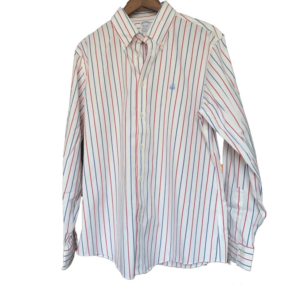 Brooks Brothers Regent Fit  Red and Blue Striped Shirt Men’s L
